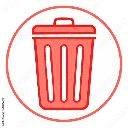 Simple Red Recycle Bin Illustration inside a White Circle on Black Background Recycle Sign Waste Management Symbol