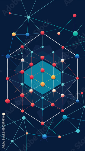 Abstract polygon network grid design with connecting lines on white background