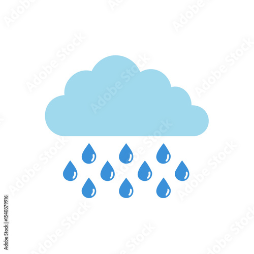 Light Blue Cartoon Cloud Raining Water Droplets on Black Background for Weather Forecasts