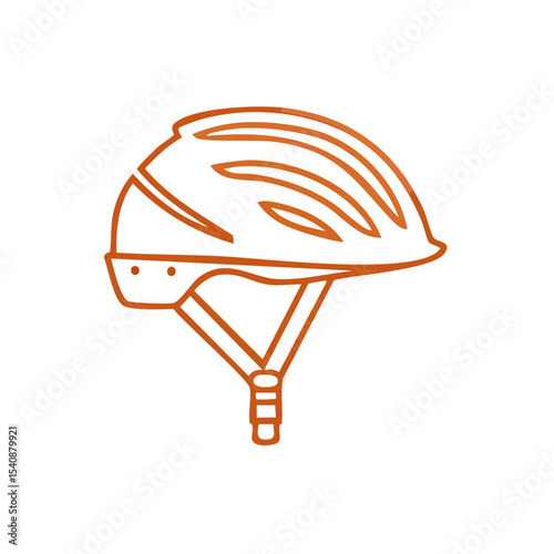 Bicycle helmet line art illustration orange isolated on black background. Modern design for cycling safety, sport accessories, and recreational activities.