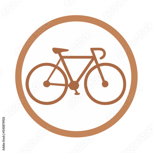 Brown bicycle icon symbol on white circle, outline, active transport vector illustration