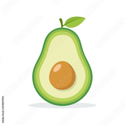 Bright avocado cut in half with seed cartoon illustration on a black background for healthy food concept and dietary recipe design elements
