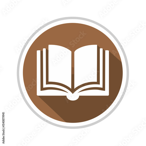 Book Icon on Brown Circle, Education and Learning Flat Design