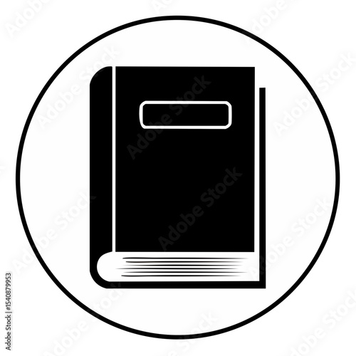 Monochrome Image of Hardcover Book with Title on Cover in a Circle