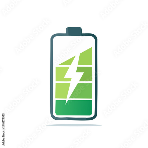 Stylized illustration of a charging battery with a lightning bolt indicator power energy progress renewable technology icon design