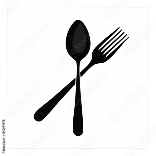 Minimalist Illustration of Crossed Spoon and Fork Utensils on White Background