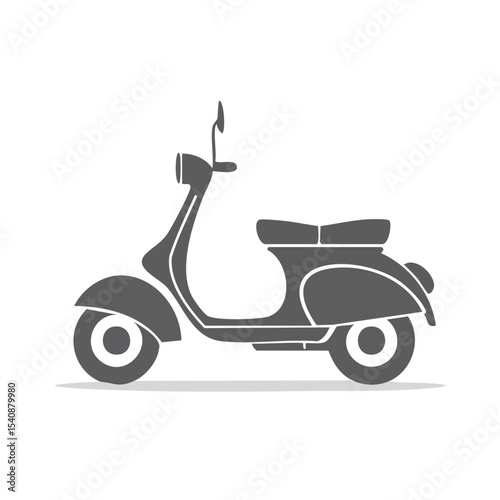Gray motor scooter vector icon, simple design of a classic scooter on a black background