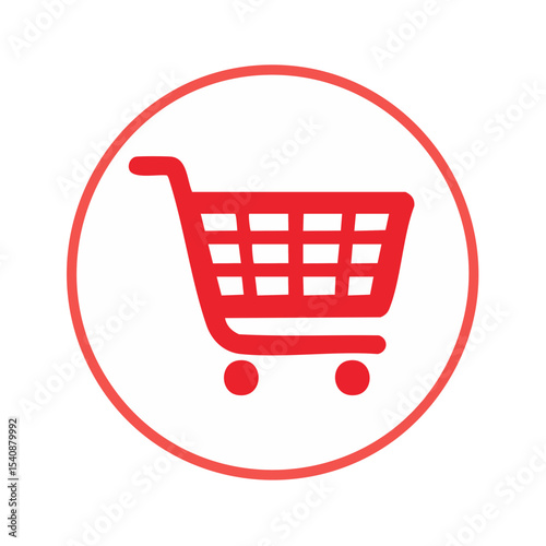 Red Shopping Cart Icon in Circle, Retail Symbol for Online Store and e-Commerce