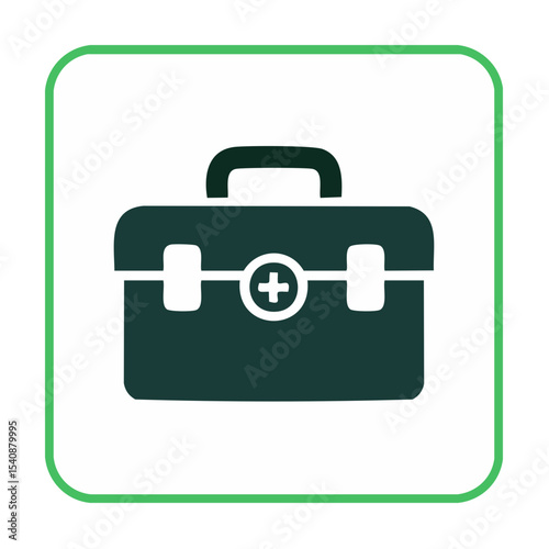 Dark Green First Aid Kit with White Cross Symbol on a Rounded Square