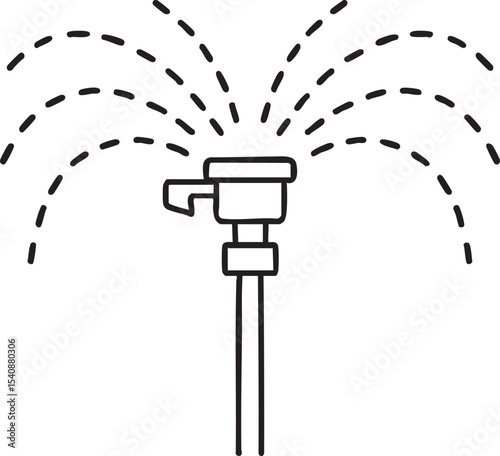Simple Line Art Illustration of a Lawn Sprinkler System Distributing Water in a Circular Pattern line