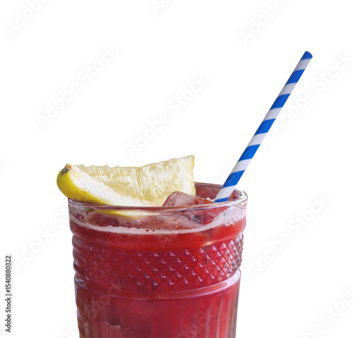Refreshing strawberry cocktail with a lemon on top