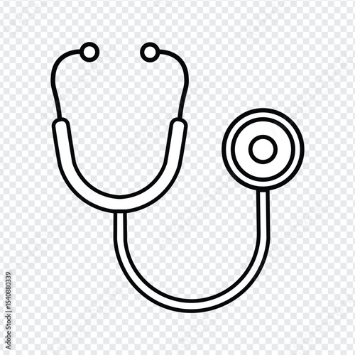 stethoscope icon in black and white outline on transparent background