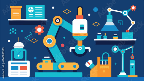 Abstract robotics automation illustration featuring robotic arms and futuristic design elements