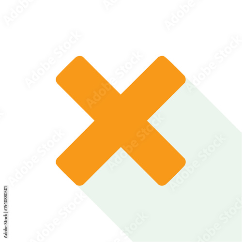 Orange X Symbol Illustration with Long Shadow on Black and White Background