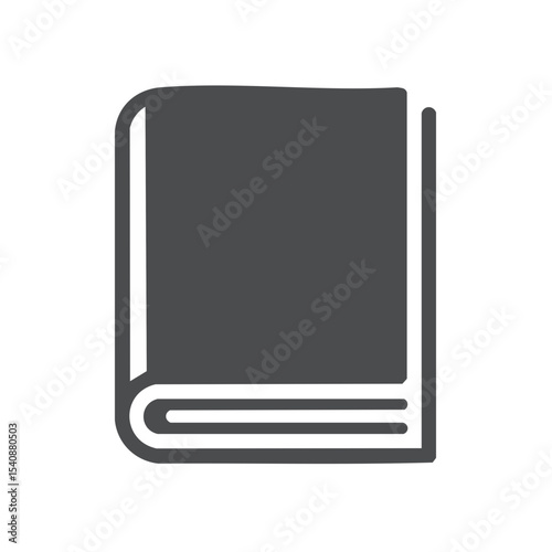 Isolated minimalistic book illustration concept for education, reading, library themes, cover, study material.  Grey graphic on a black background