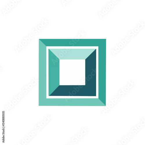 Abstract Geometric Square Frame in Teal and White on Black Background