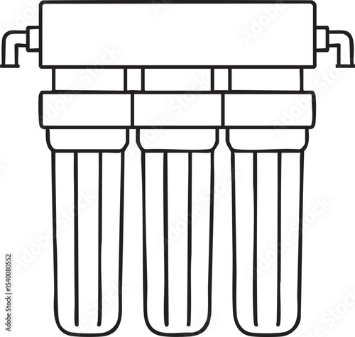 Outline Illustration of a Three Stage Water Filtration System for Home Use and Purification Process simple