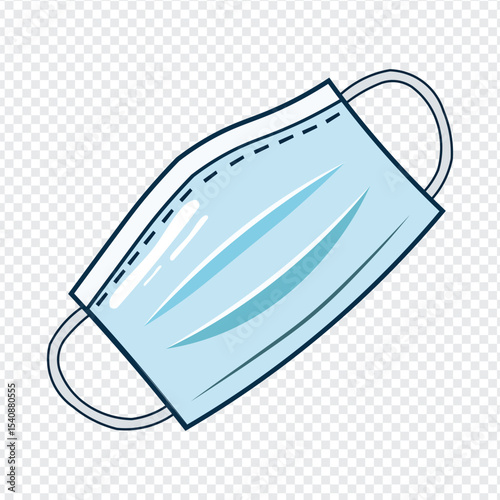 blue surgical mask icon with pleated design and white ear loops on transparent background