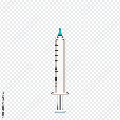 medical syringe with measurement marks and needle on transparent background