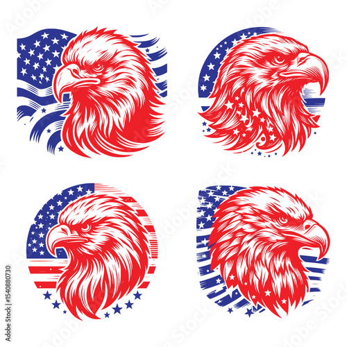 American Bald Eagle Head Silhouette Vector with USA Flag Elements, Patriotic Eagle Vector Illustration