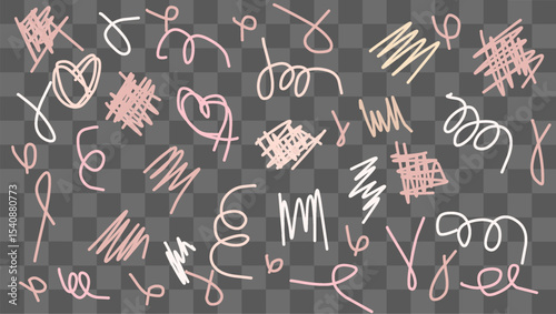 A collection of colorful hand-drawn doodles showcases a variety of abstract designs and playful shapes in soft pastel tones. This unique artwork highlights creativity and spontaneity