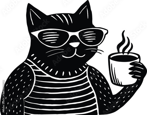 Cool cat wearing sunglasses holding something