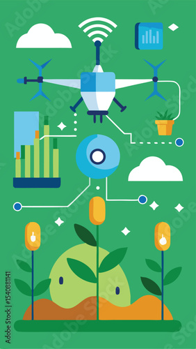 Agricultural technology and precision farming illustrated with drone and data elements