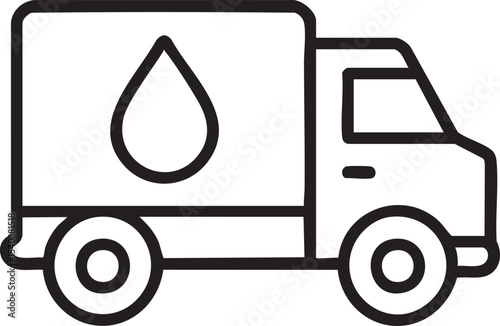 Delivery Truck Icon with Water Drop Symbol for Plumbing or Water Delivery Services in Outline Style