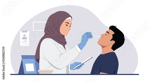 Muslim Healthcare Worker Conducting COVID-19 Test