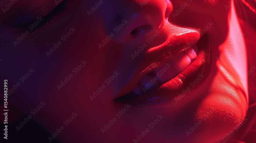 Close-up portrait of a person's face illuminated by vibrant hues. Close-up portrait of a person's face illuminated by vibrant hues.
