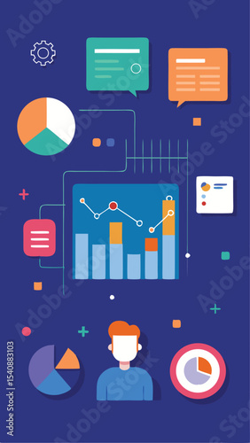 Colorful data visualization vector illustration showing business analytics and statistics