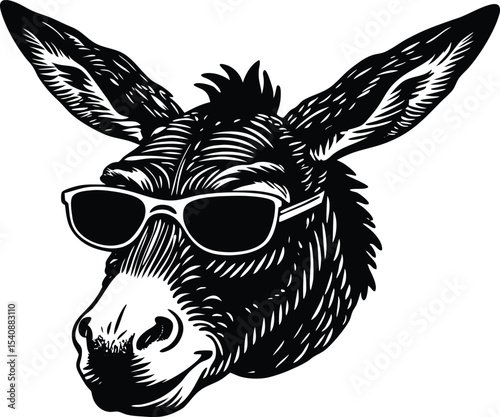 Close up donkey head portrait detailed vector illustration