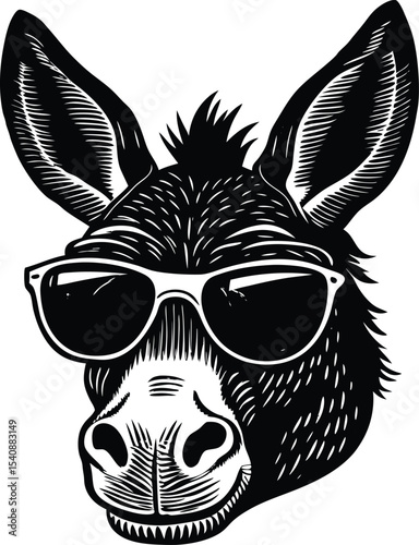 Close up donkey head portrait detailed vector illustration