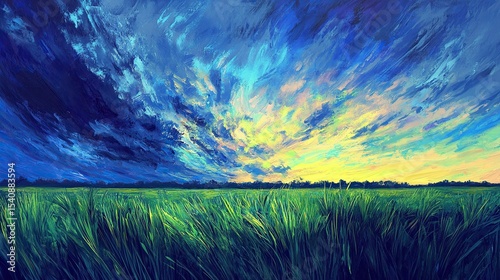 Vibrant accents of neon green and fiery cobalt streaks blend into chaotic yet beautifully rhythmic bursts