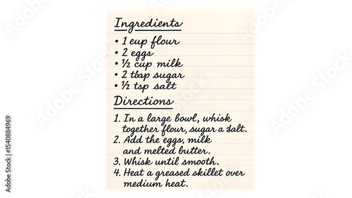 Handwritten Recipe Sheet Isolated on Transparent Background (PNG) - Vintage Culinary Script, Blank Cooking Template