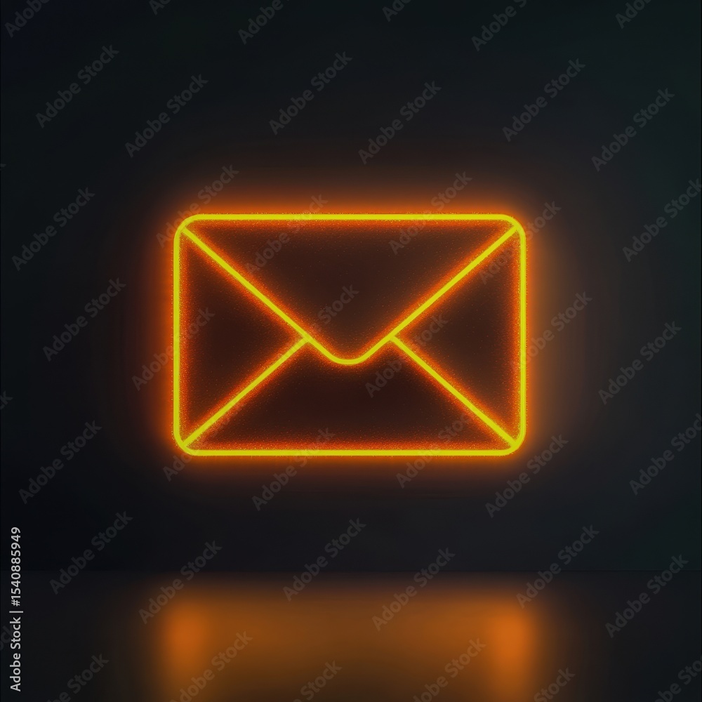 Fototapeta premium A glowing envelope icon with sharp details in a modern studio