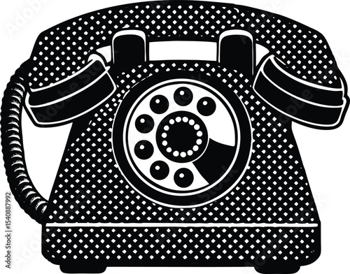 Vintage red rotary telephone half silhouette