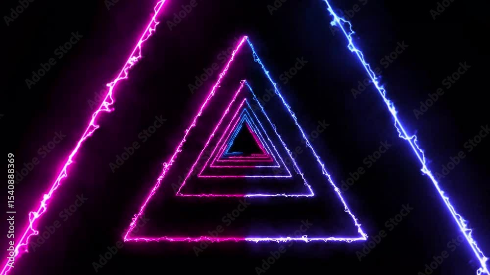 Neon tunnel glowing triangle tunnel background.
futuristic neon tunnel lighting lines. neon wave
