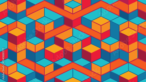 Colorful isometric cubes seamless pattern with transparency for versatile design projects