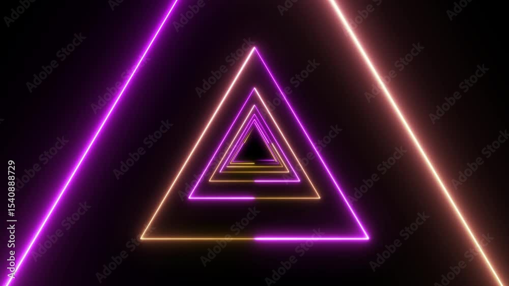 Neon tunnel glowing triangle tunnel background.
futuristic neon tunnel lighting lines. neon wave