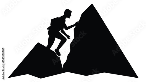 Conquering Peaks A Silhouette of a Climber Ascending Majestic Mountains