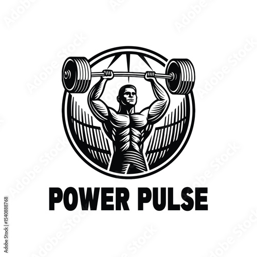 Power Pulse Silhouette Logo Design – Heartbeat and Dumbbell Fitness Vector Illustration
