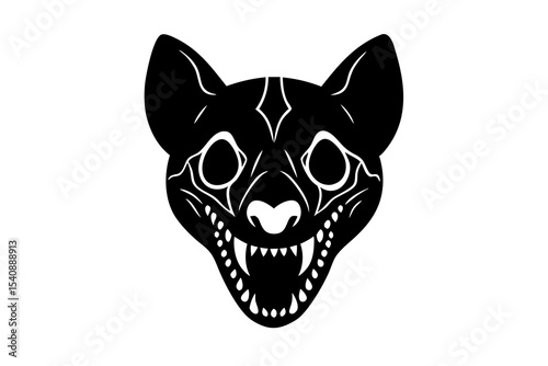 Hyena Skull with Sinister Grin and Desert Decay Circle on White Background – Macabre Art