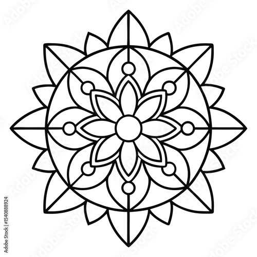 Intricate Mandala Design Coloring Page of Symmetrical Floral Patterns