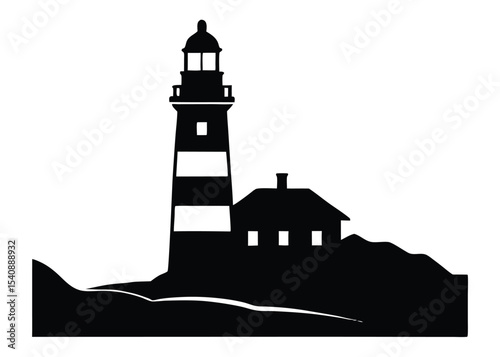 Lighthouse Silhouette Coastal Beacon, Guiding Light, Maritime Icon