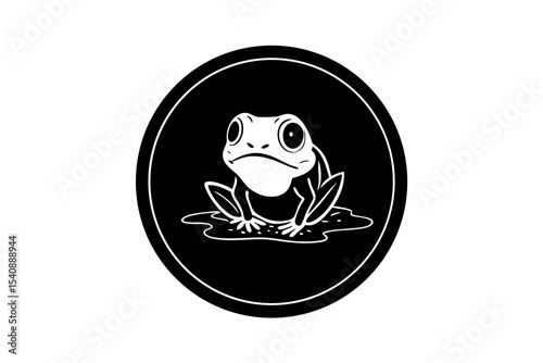 Vintage Frog Skull on Lily Pad with Water Ripple Circle – White Background