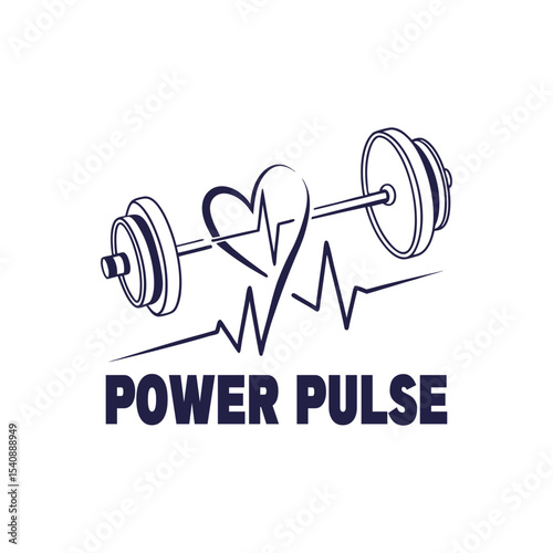 Power Pulse Silhouette Logo Design – Heartbeat and Dumbbell Fitness Vector Illustration