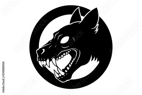 Hyena Skull with Sinister Grin and Desert Decay Circle on White Background – Macabre Art