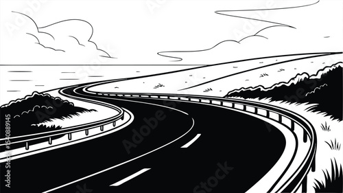 Coastal Highway Winding Road Scenic Ocean View Illustration