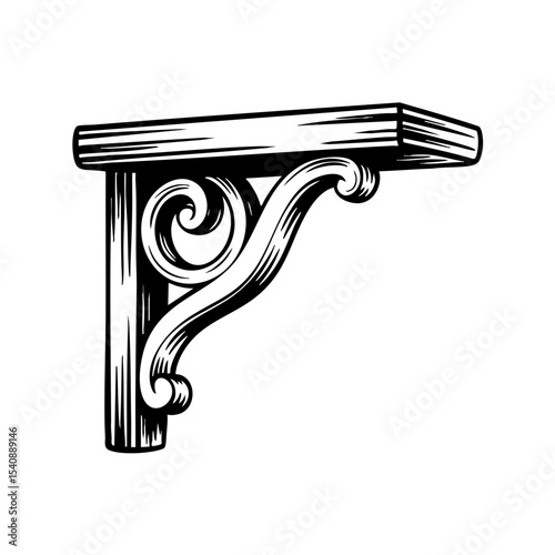 Decorative shelf bracket in vintage ink sketch style  